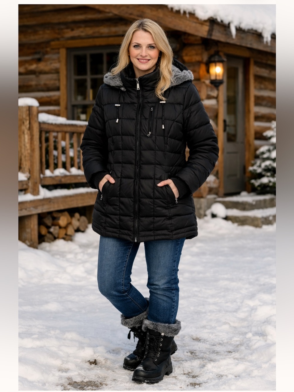 NAUTICA Women’s SP Black Long Puffer Jacket/ Coat with Hood